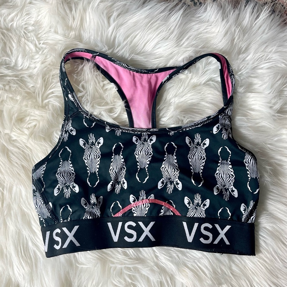 VICTORIA’S SECRET • Black/Hot Pink Zebra VSX Sport Unpadded Racerback Sp…